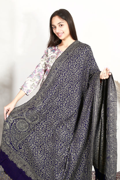 Self Zari Shawl – Elegant Kashmiri Pashmina with Fine Hand Embroidery