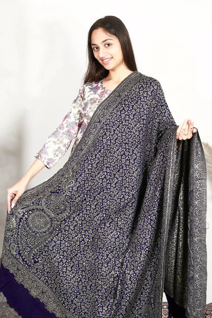 Navy Blue & Maroon Zari Pashmina Shawl Combo | Hand-Woven Winter Collection