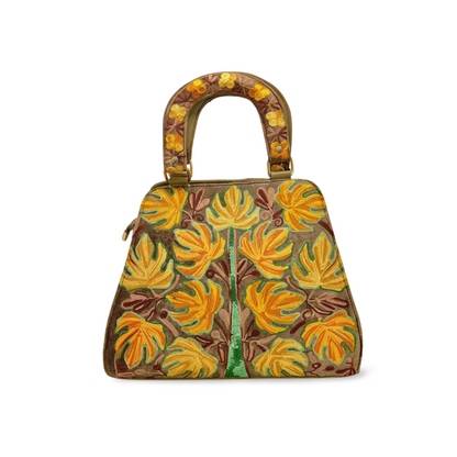 Petal Perfection Embroidered Hand Bag: Floral Fantasy in Bloom Yellow Handbag