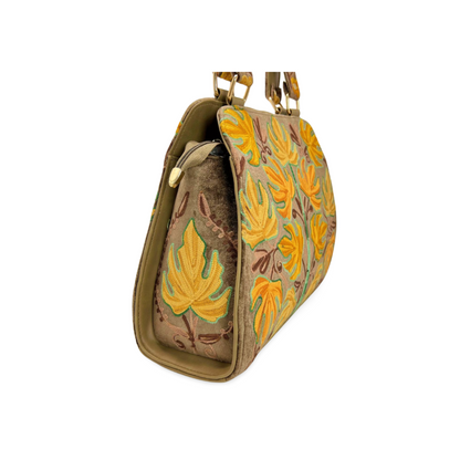 Petal Perfection Embroidered Hand Bag: Floral Fantasy in Bloom Yellow Handbag