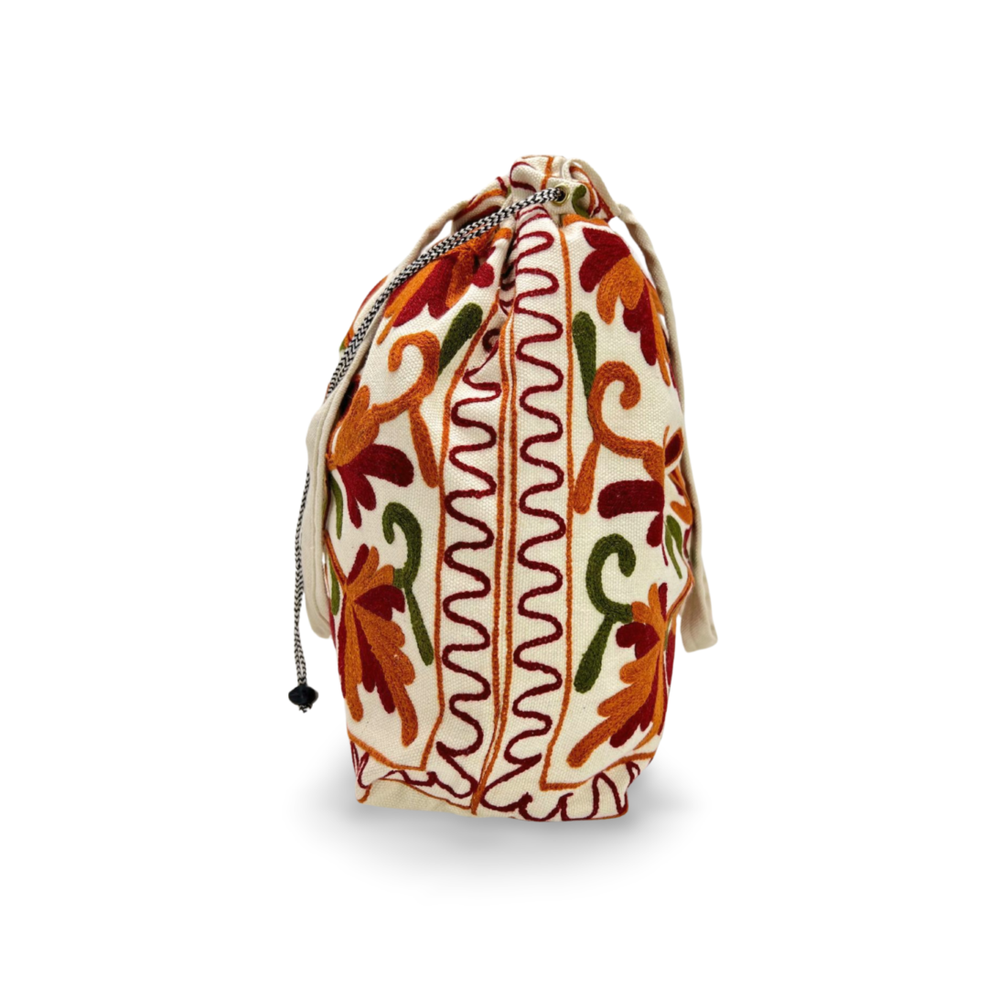 Chic Embroidered Crossbody Tote Hand Bag: Custom Stitched Fashion Accessory White Orange Handbag