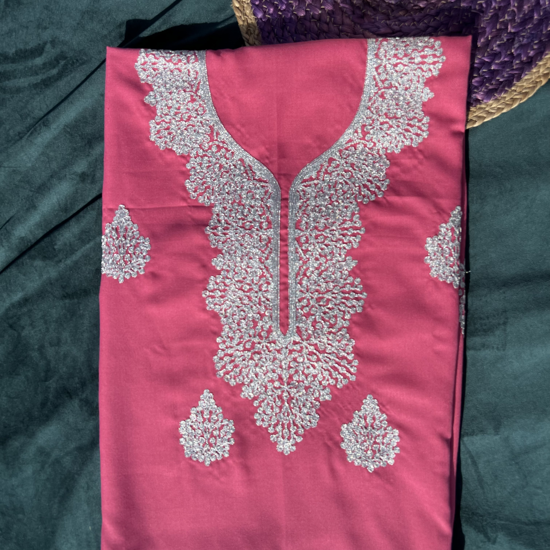 Kashmiri Neck Embroidered Tilla Work Gulabi Suit