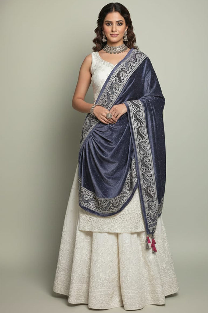 Greyish Wedding Stole – Elegant Swarovski-Embellished Bridal Wrap