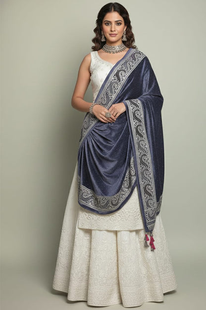 Greyish Wedding Stole – Elegant Swarovski-Embellished Bridal Wrap