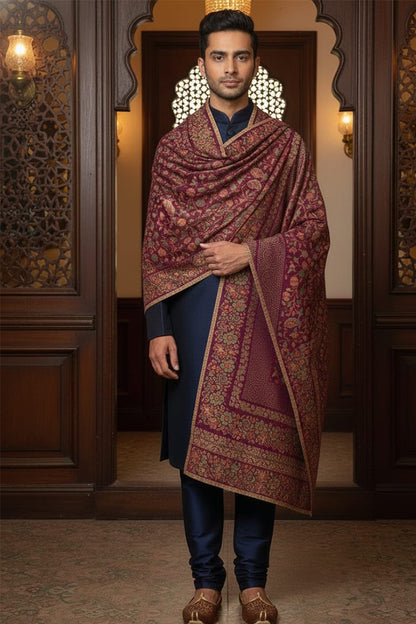 Maroon Kani Zari Shawl – Luxurious Handwoven Kashmiri Masterpiece