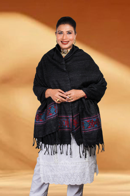 Tibetan Shawl – Handcrafted Kashmiri Embroidery in Soft Wool