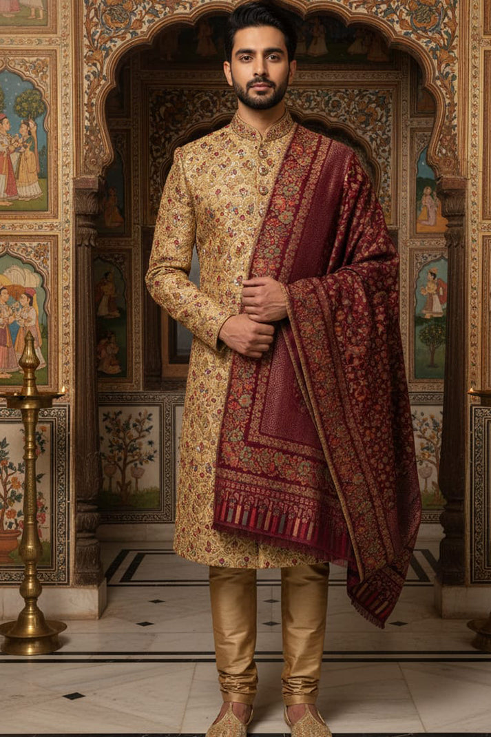 Maroon Kani Zari Shawl – Luxurious Handwoven Kashmiri Masterpiece