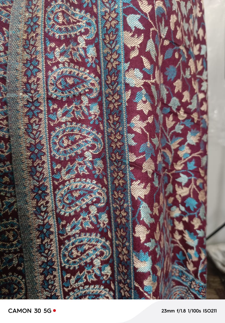 Handwoven Sky Maroon Kani Shawl – Premium Kashmiri Wool Wrap