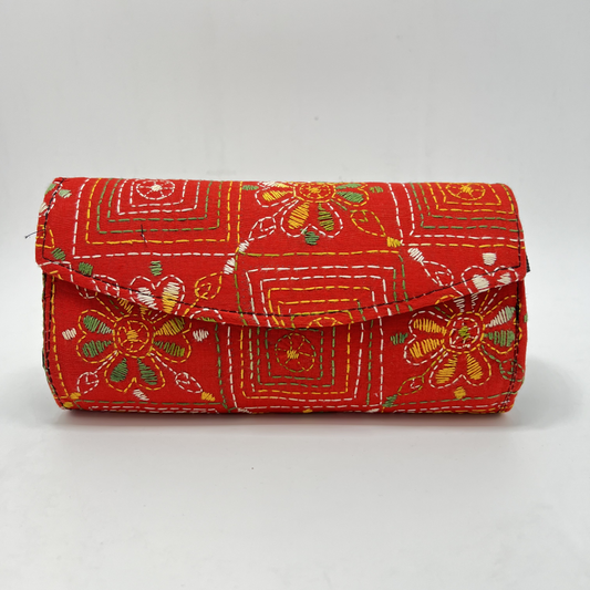 Exclusive Kantha Stich Hand Embroidered Red Clutch Bag from Kolkata