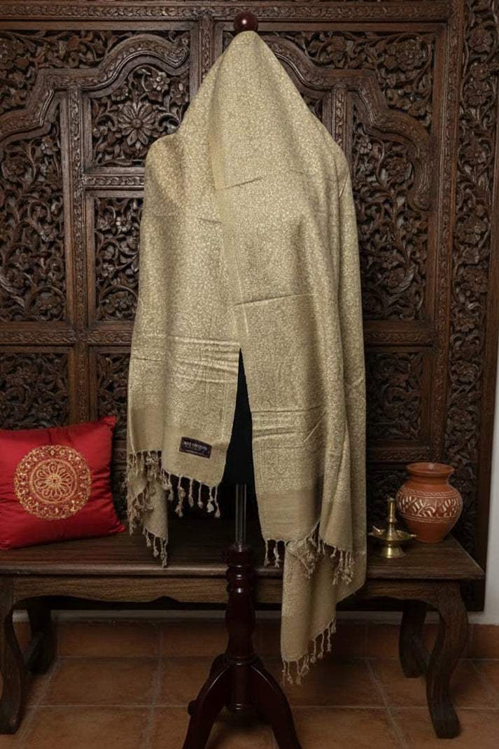 Beige Zari Shawl – Elegant Handwoven Kashmiri Masterpiece