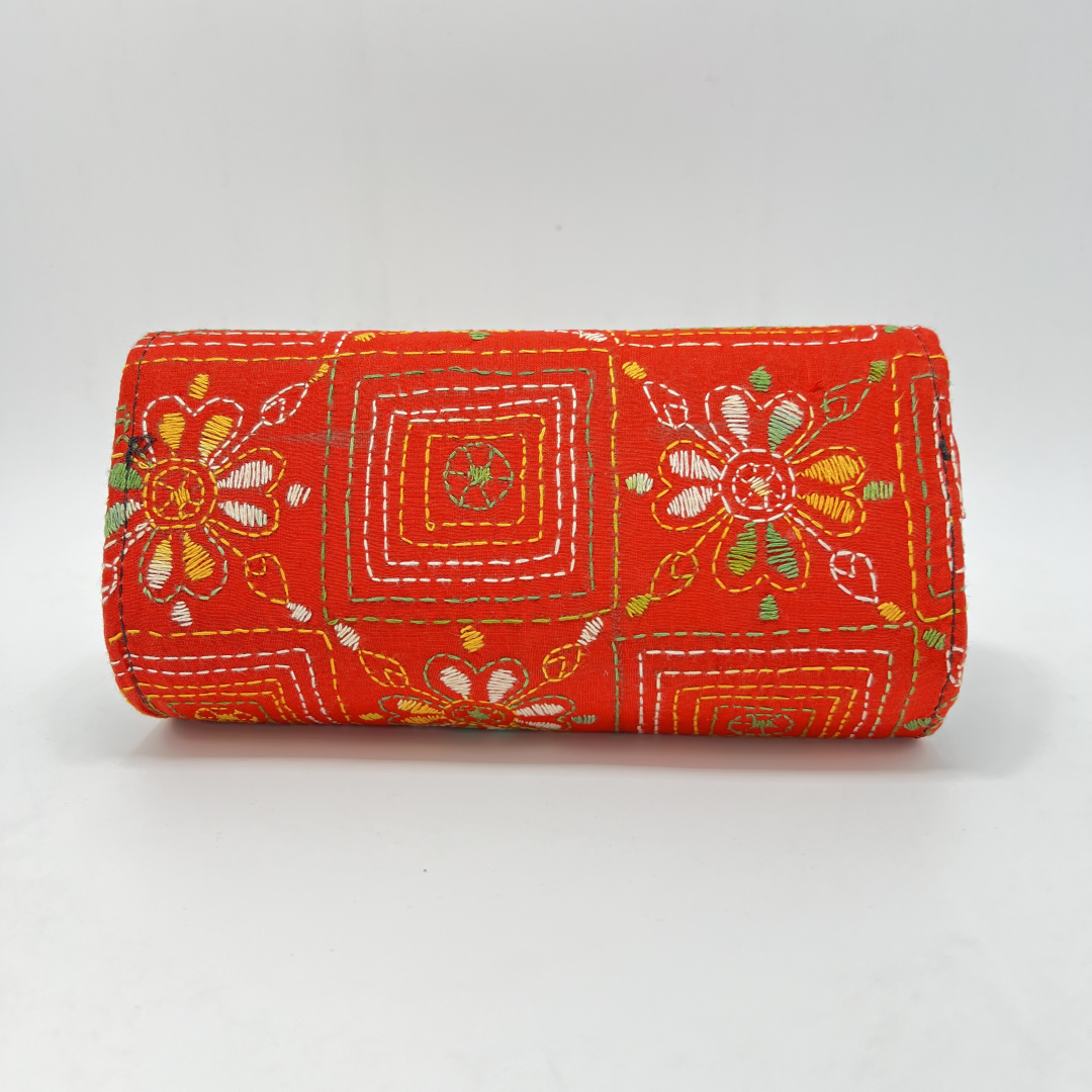 Exclusive Kantha Stich Hand Embroidered Red Clutch Bag from Kolkata
