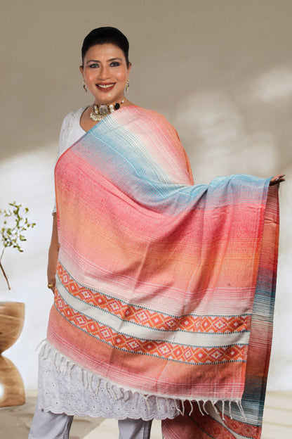 Tibetan Shawl: Handwoven Kashmiri Artistry with Fine Embroidery