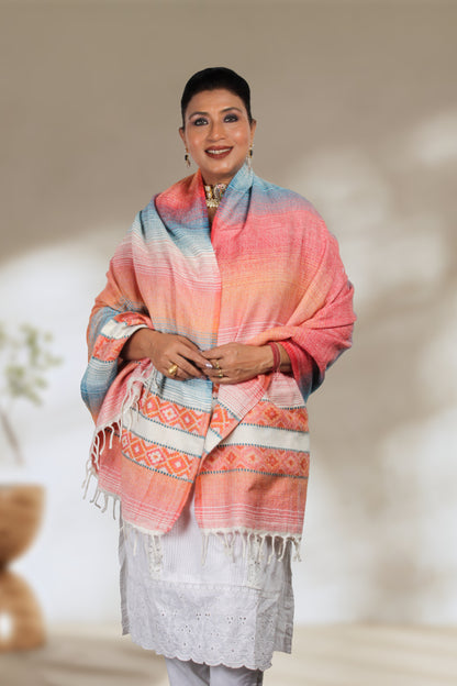 Tibetan Shawl: Handwoven Kashmiri Artistry with Fine Embroidery