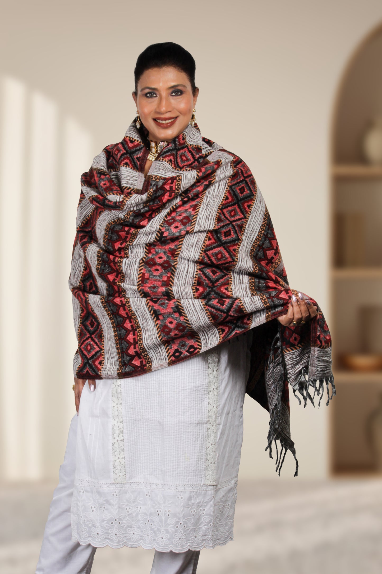 Tibetan Shawl: Graceful Kashmiri Hand-Embroidered Design