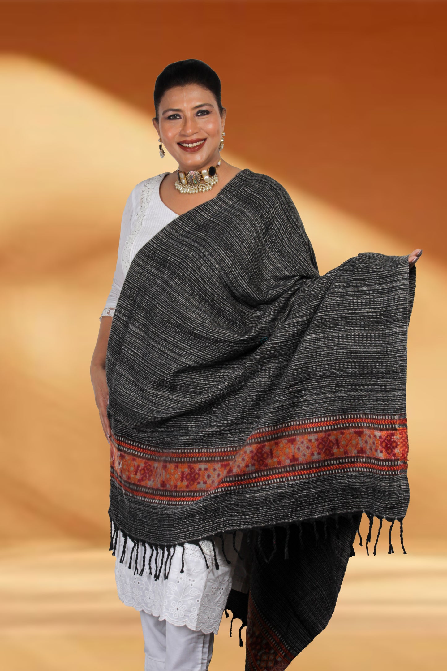 Tibetan Shawl: Rich Kashmiri Silk with Hand-Embroidered Patterns