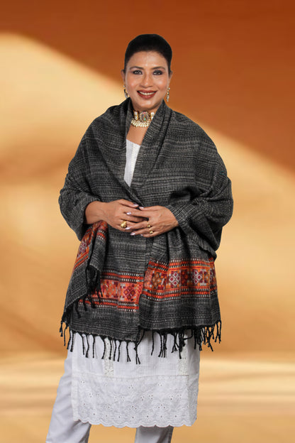 Tibetan Shawl: Rich Kashmiri Silk with Hand-Embroidered Patterns