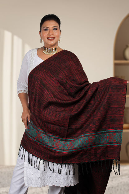 Tibetan Shawl: Handwoven Kashmiri Silk with Intricate Embroidery