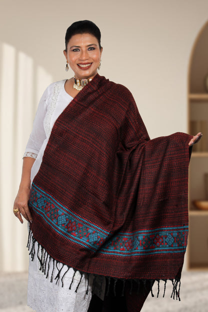 Tibetan Shawl – Fine Handwoven Tibetan Shawl with Intricate Hand-Embroidered Designs, Classic and Beautiful