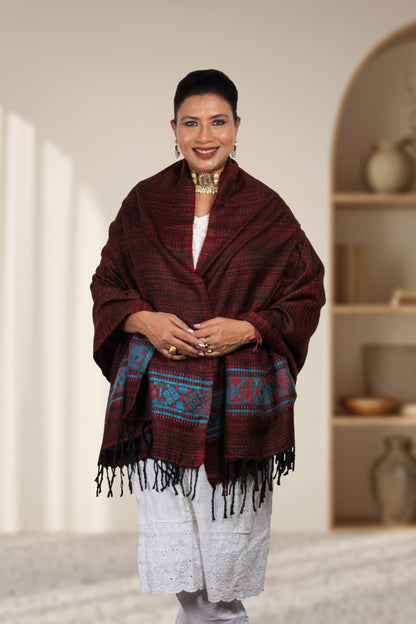 Tibetan Shawl – Fine Handwoven Tibetan Shawl with Intricate Hand-Embroidered Designs, Classic and Beautiful