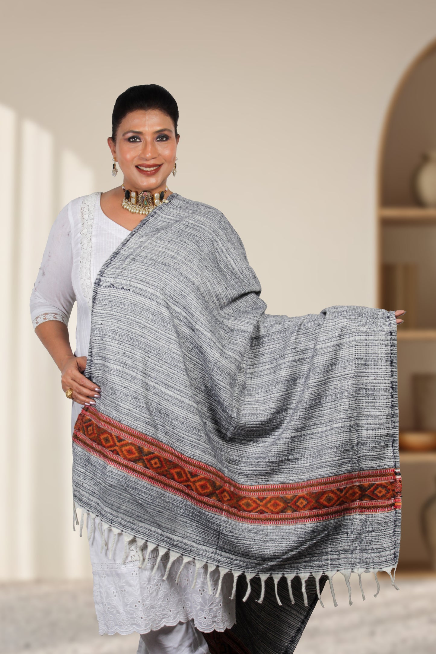 Tibetan Shawl – Handwoven Wool Shawl with Traditional Tibetan Embroidery, Perfect for Adding Elegance