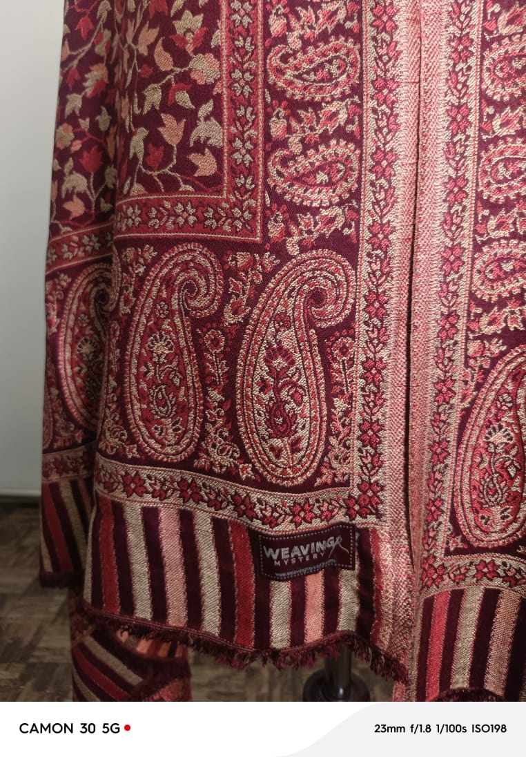 Red & Maroon Kani Shawl – Hand-Woven Kashmiri Elegance