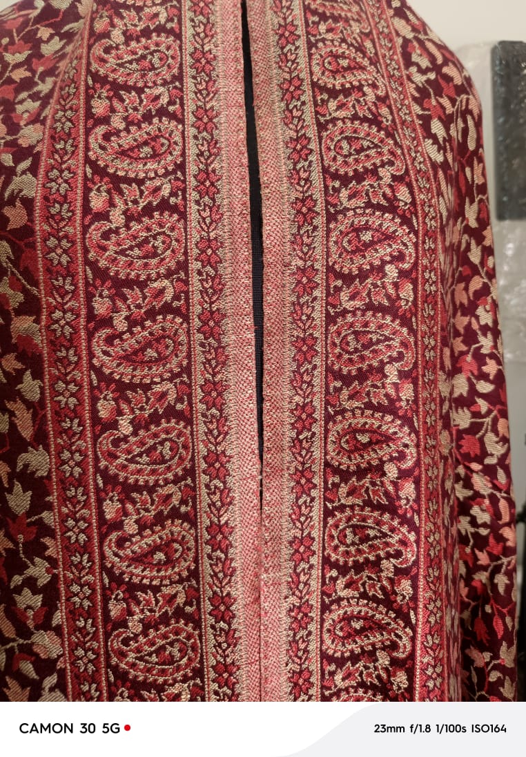 Red & Maroon Kani Shawl – Hand-Woven Kashmiri Elegance