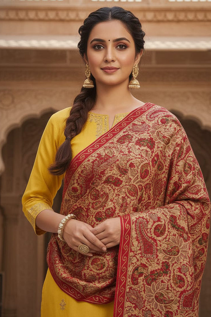Red Aari Wedding Shawl – Elegant Hand-Embroidered Bridal Wrap