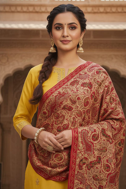 Red Aari Wedding Shawl – Elegant Hand-Embroidered Bridal Wrap