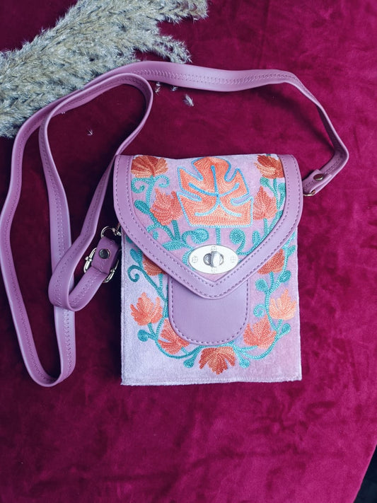 Hand Embroidered Chirpy Bloom Mobile cum Wallet Sling