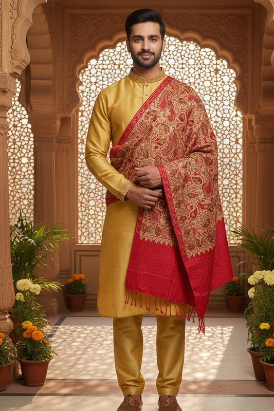 Red Aari Wedding Shawl – Elegant Hand-Embroidered Bridal Wrap