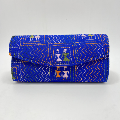 Exclusive Kantha Stich Hand Embroidered Blue Clutch Bag from Kolkata