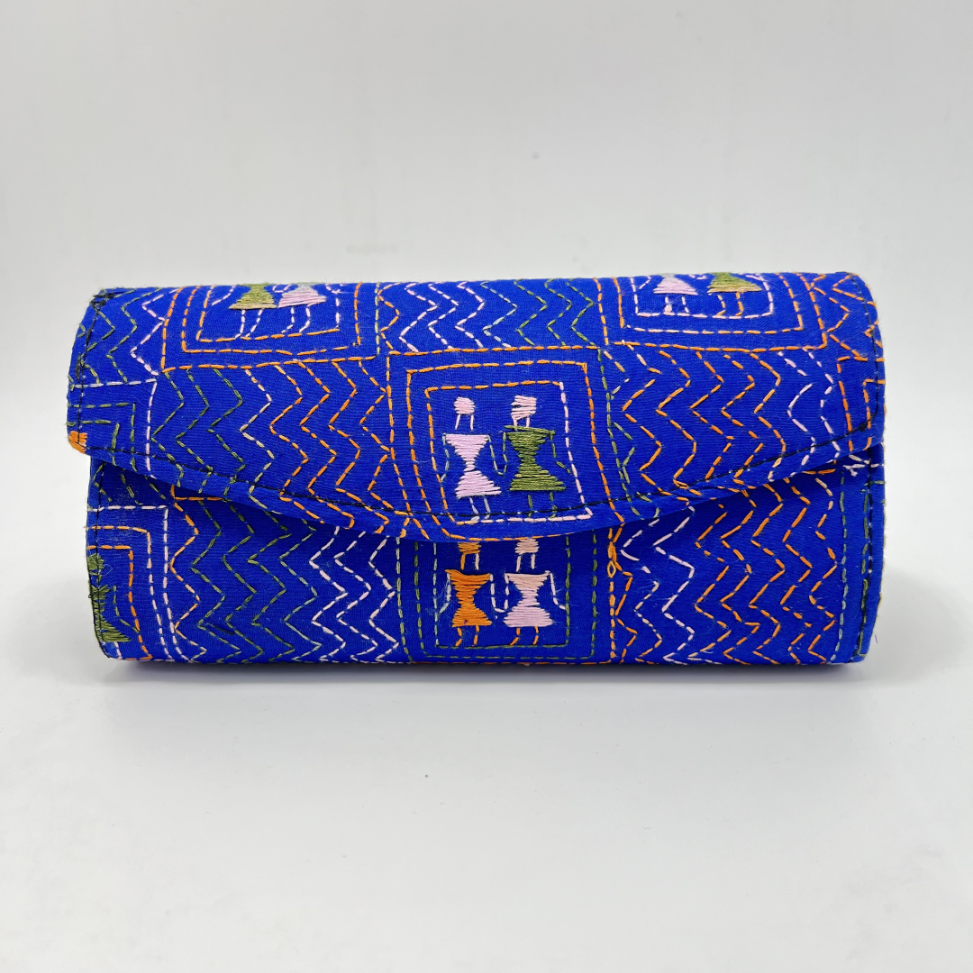 Exclusive Kantha Stich Hand Embroidered Blue Clutch Bag from Kolkata