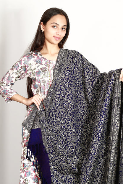 Self Zari Shawl – Elegant Kashmiri Pashmina with Fine Hand Embroidery