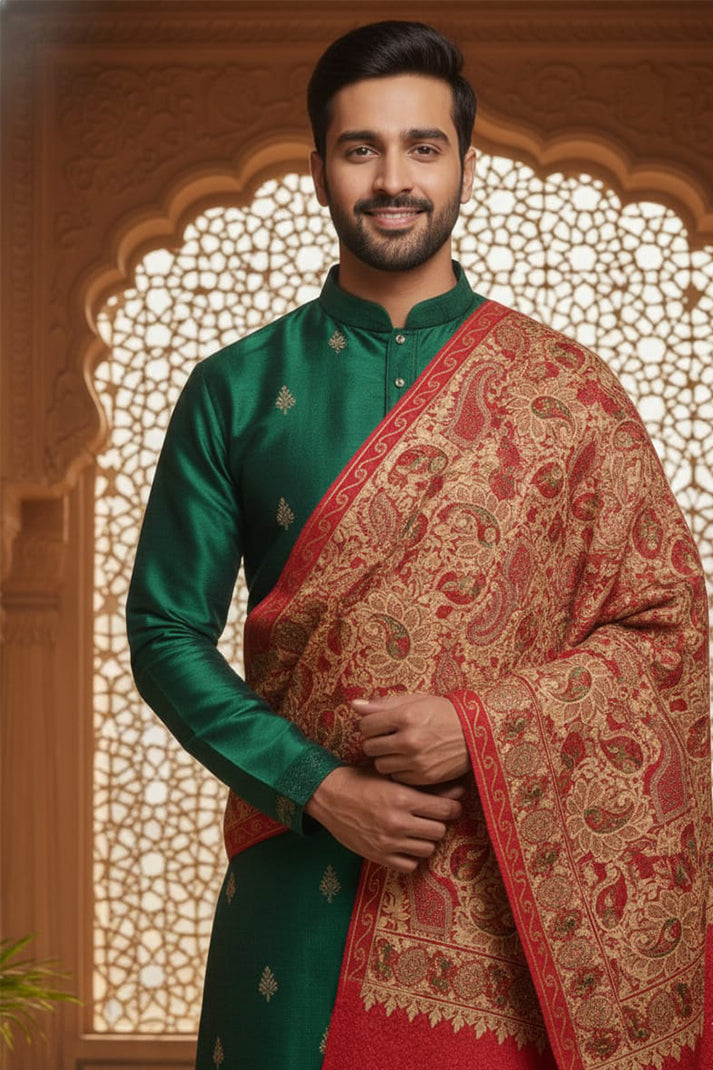 Red Aari Wedding Shawl – Elegant Hand-Embroidered Bridal Wrap