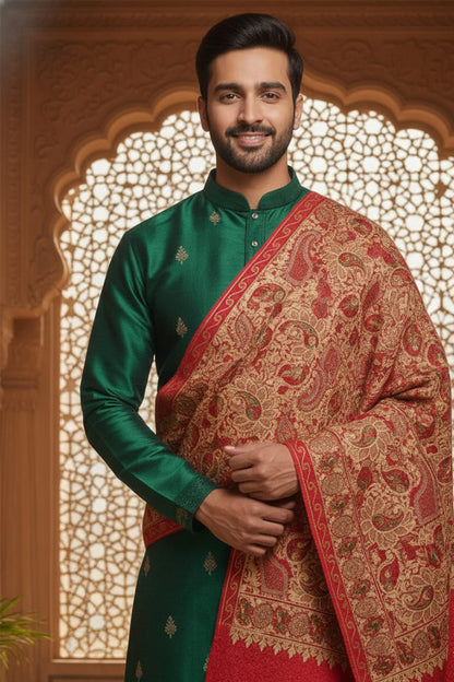 Red Aari Wedding Shawl – Elegant Hand-Embroidered Bridal Wrap