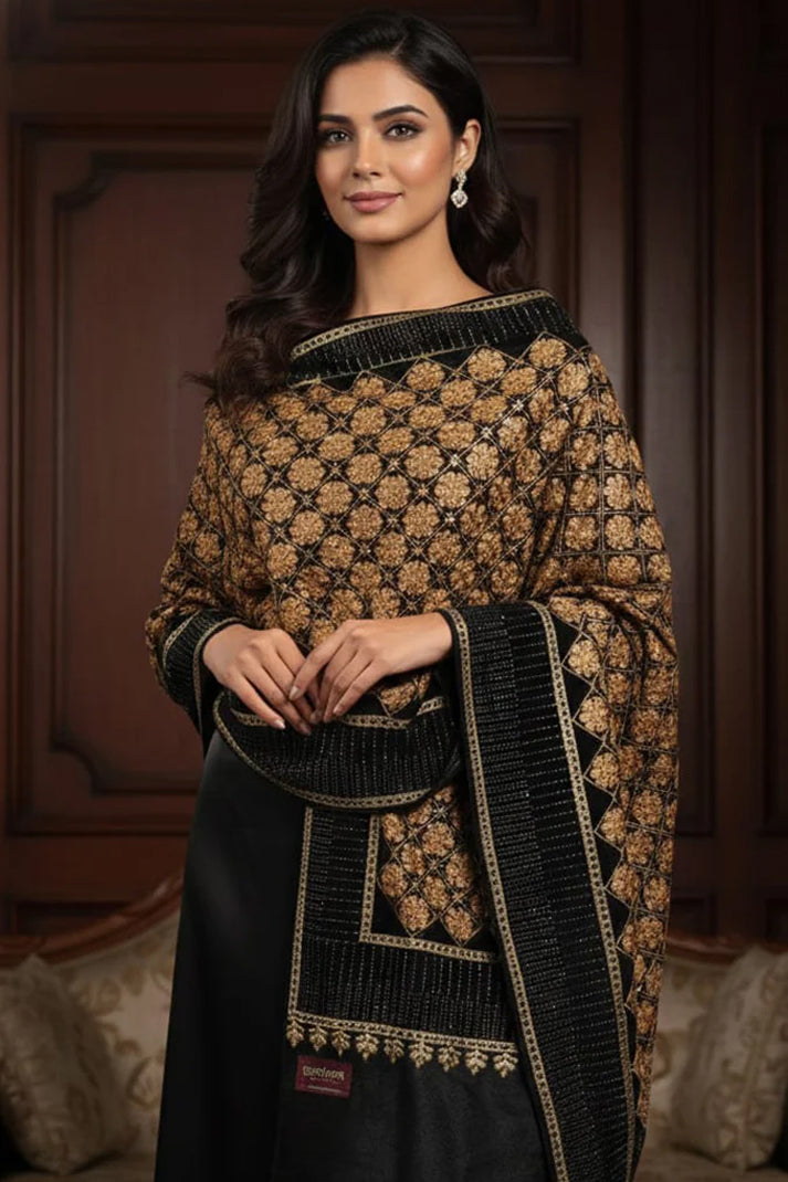 Black Wedding Velvet Stole – Handcrafted Silk Thread Embroidery with Swarovski Accents