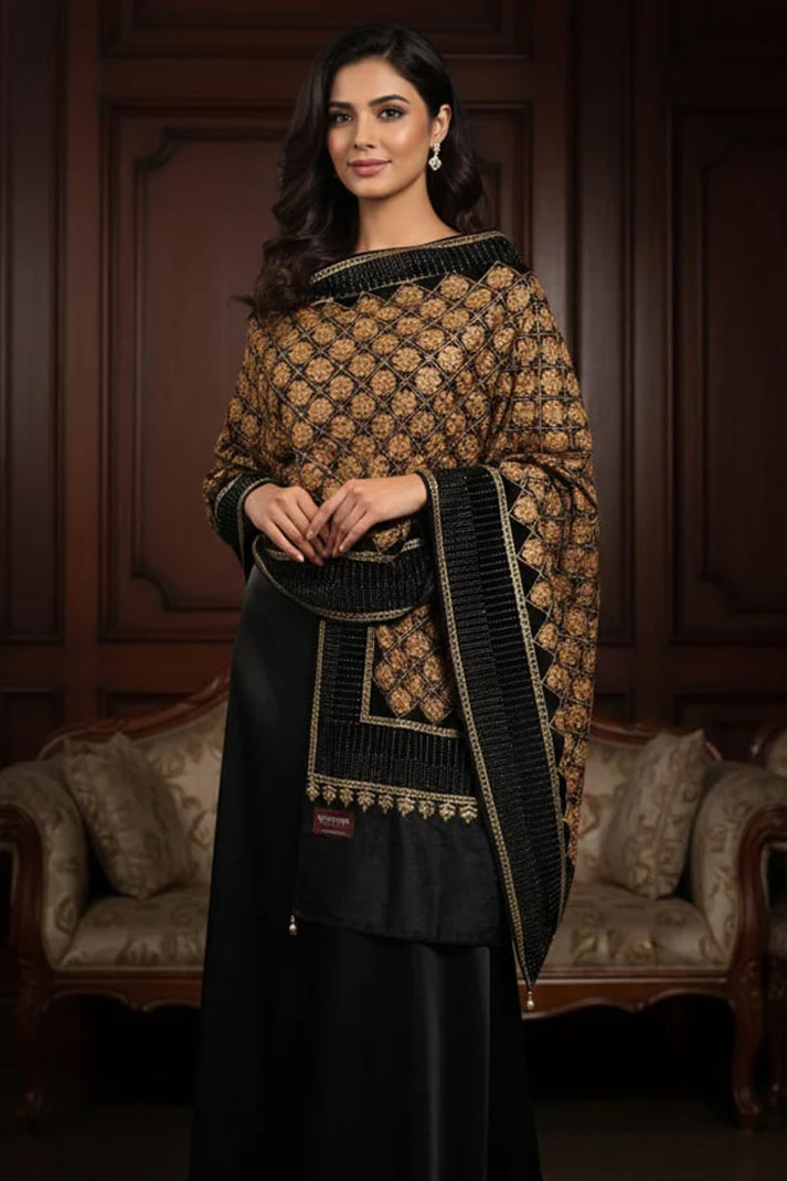 Black Wedding Velvet Stole – Handcrafted Silk Thread Embroidery with Swarovski Accents