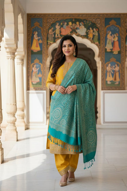 Teal Green Zari Shawl – Elegant, Festive & Timeless for women.