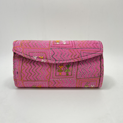 Exclusive Kantha Stich Hand Embroidered Light Pink Clutch Bag from Kolkata