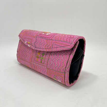 Exclusive Kantha Stich Hand Embroidered Light Pink Clutch Bag from Kolkata