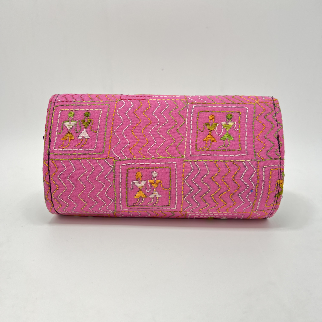 Exclusive Kantha Stich Hand Embroidered Light Pink Clutch Bag from Kolkata