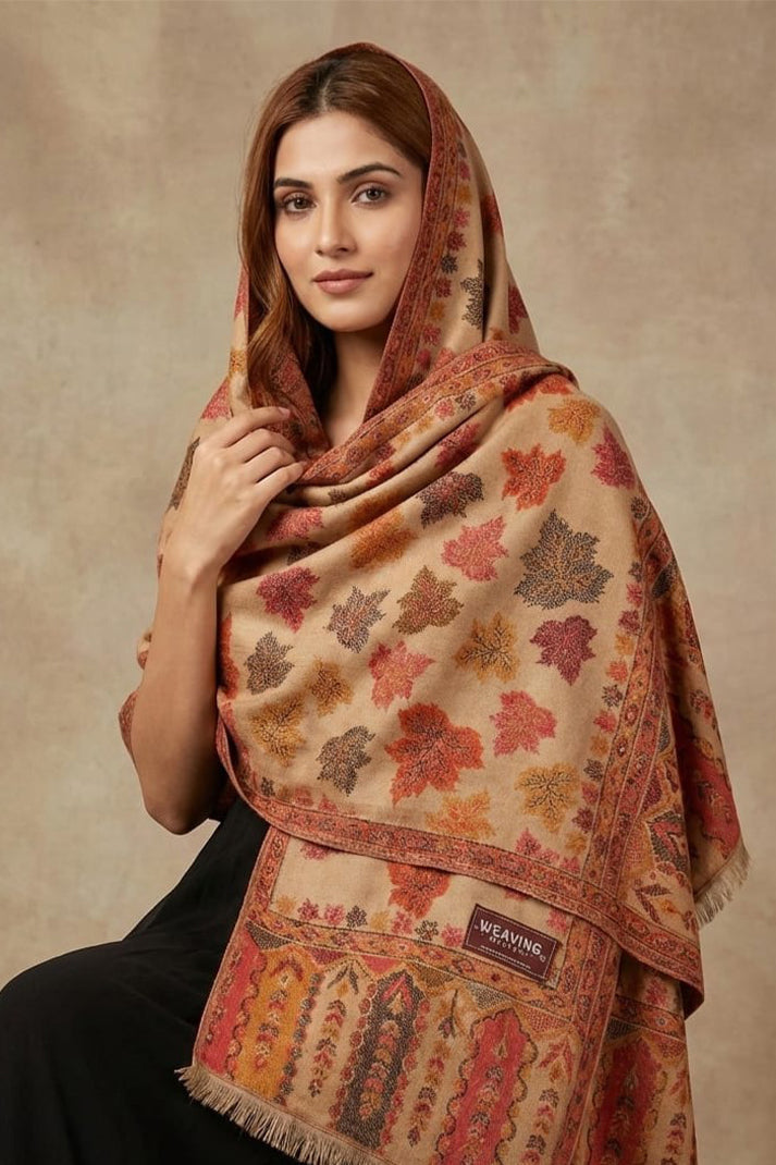 Brown Chinar Kashmiri Shawl – Elegant Hand-Embroidered Heritage Wrap
