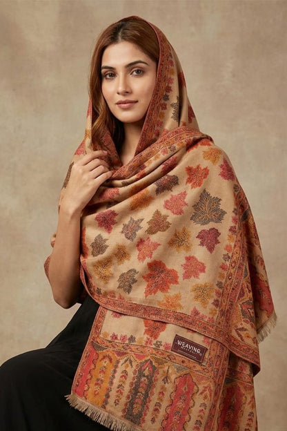 Brown Chinar Kashmiri Shawl – Elegant Hand-Embroidered Heritage Wrap