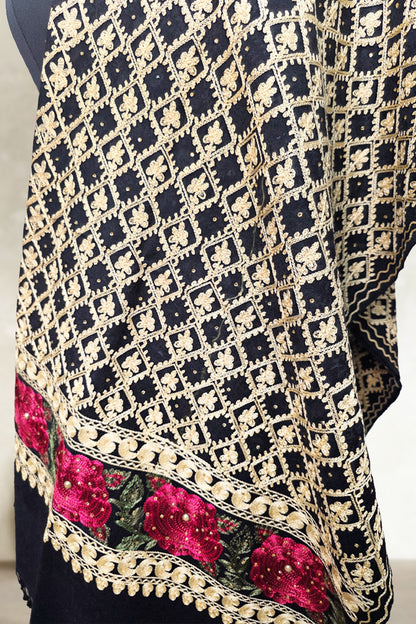 Black Wedding Shawl – Elegant Hand-Embroidered Bridal Wrap (Soft & Cozy)