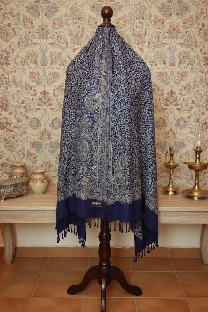 Navy Blue Zari Shawl – Elegant Ethnic Wrap