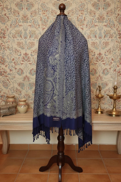 Navy Blue Zari Shawl – Elegant Ethnic Wrap