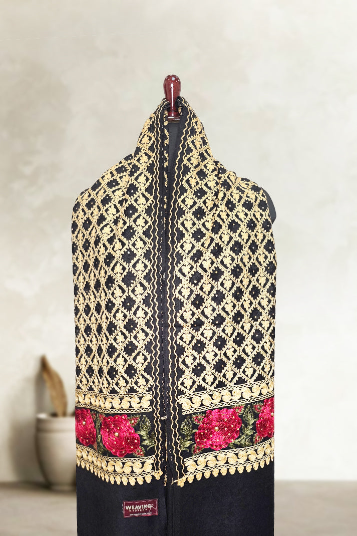 Black Wedding Shawl – Elegant Hand-Embroidered Bridal Wrap (Soft & Cozy)