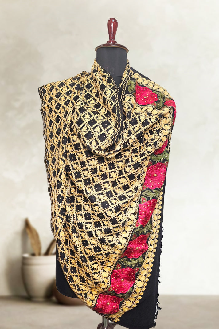 Black Wedding Shawl – Elegant Hand-Embroidered Bridal Wrap (Soft & Cozy)