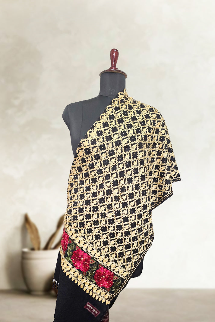 Black Wedding Shawl – Elegant Hand-Embroidered Bridal Wrap (Soft & Cozy)