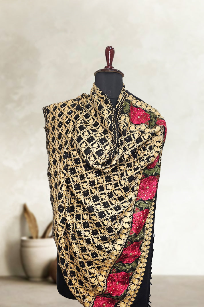 Black Wedding Shawl – Elegant Hand-Embroidered Bridal Wrap (Soft & Cozy)